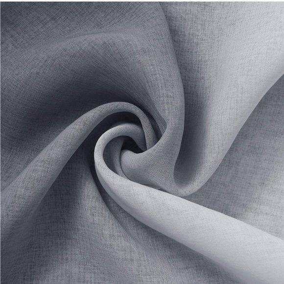 Grey Ombre Gradient Sheer 2 Panel Curtains - Faux Linen Voile Grommet Window - Picture 3 of 7